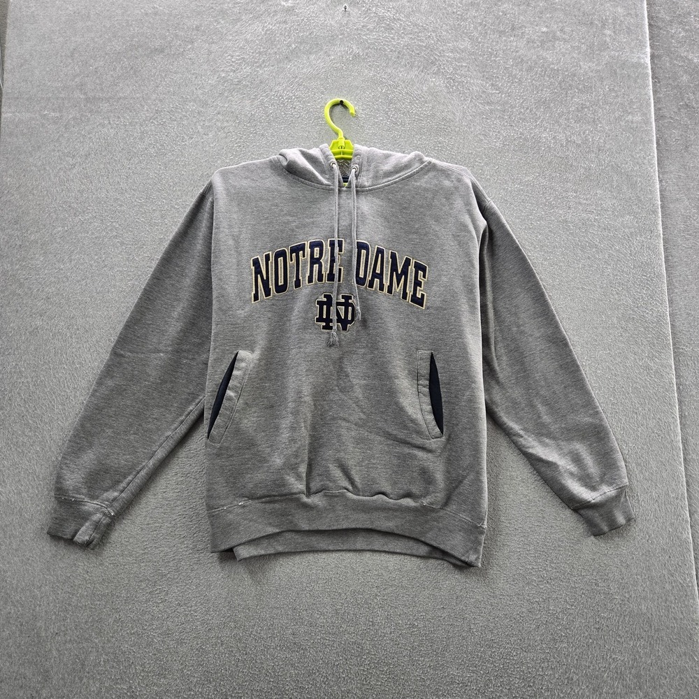 VINTAGE Notre Dame Fighting Irish Men Hoodie L Gray Embroidered Champs Fleece